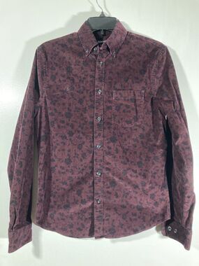 Express Men’s Soft Corduroy Button-Down Shirt (XS) • Burgundy/Floral Orig $68